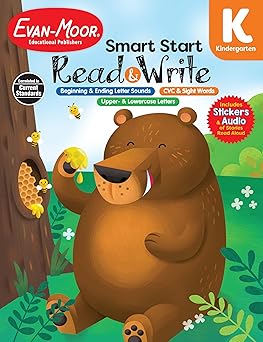 Evan-Moor Smart Start Read and Write Workbook, Grade K, Downloadable Audio Read Along, Listening Skills, Reading, Writing Letters, Spelling Skills, … Homeschool (Smart Start: Read & Write)