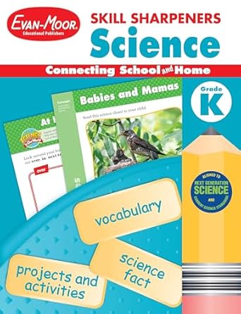 Evan-Moor Skill Sharpeners Science Workbook, Kindergarten, Physical, Life, and Earth Science, Songs, Activities, Size, Shape, Solids, Liquids, Gas, Animals, Plants, Habitats, Weather, Homeschool